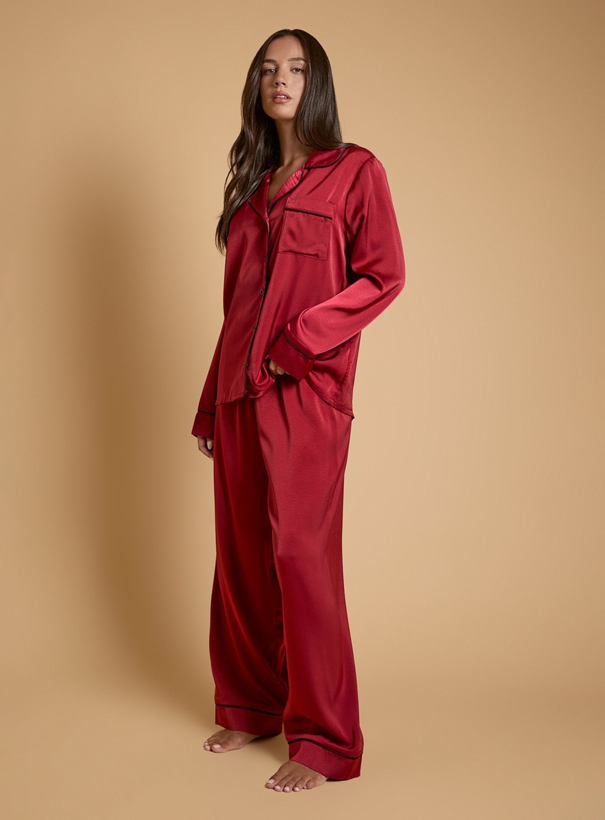OASIS Satin Contrast Binding Nightwear Set M - Image 2 thumbnail